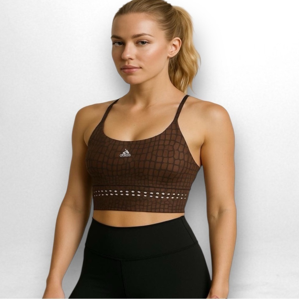 Adidas HIIT 45 SECONDS CROCO CROP TANK TOP Sports Bra Brown Sz XLarge MSRP $70